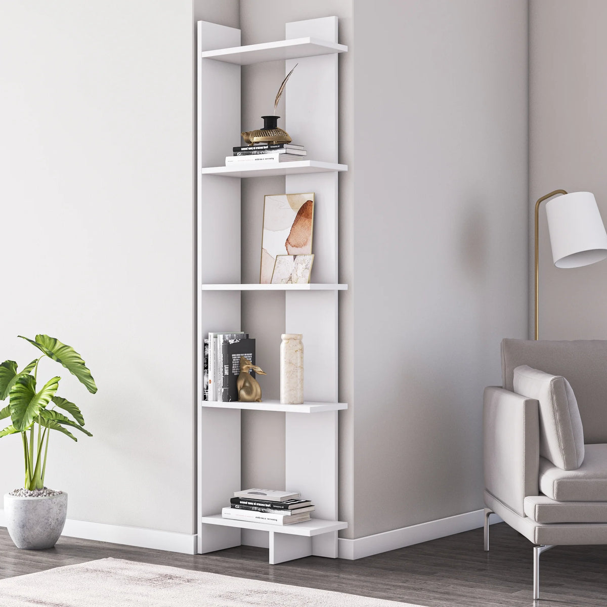 Assembly instructions for reversible corner bookcase