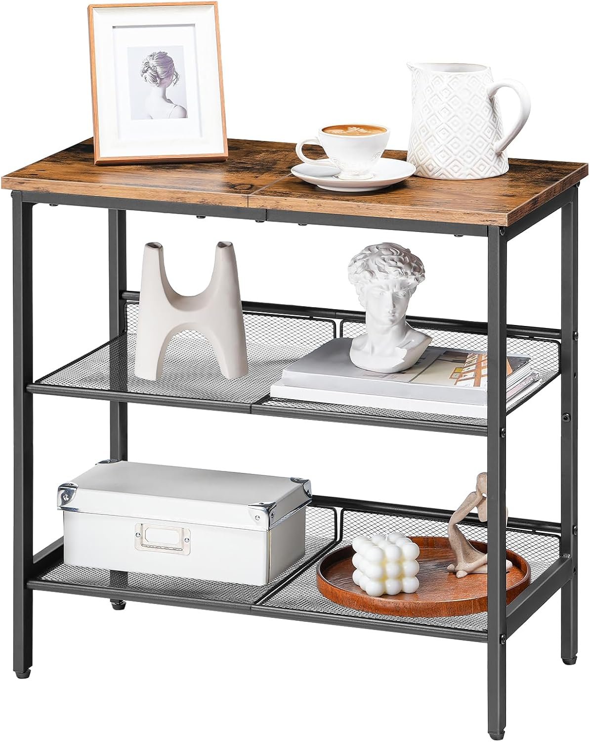 HOOBRO 3-Tier Narrow End Table with Adjustable Shelves