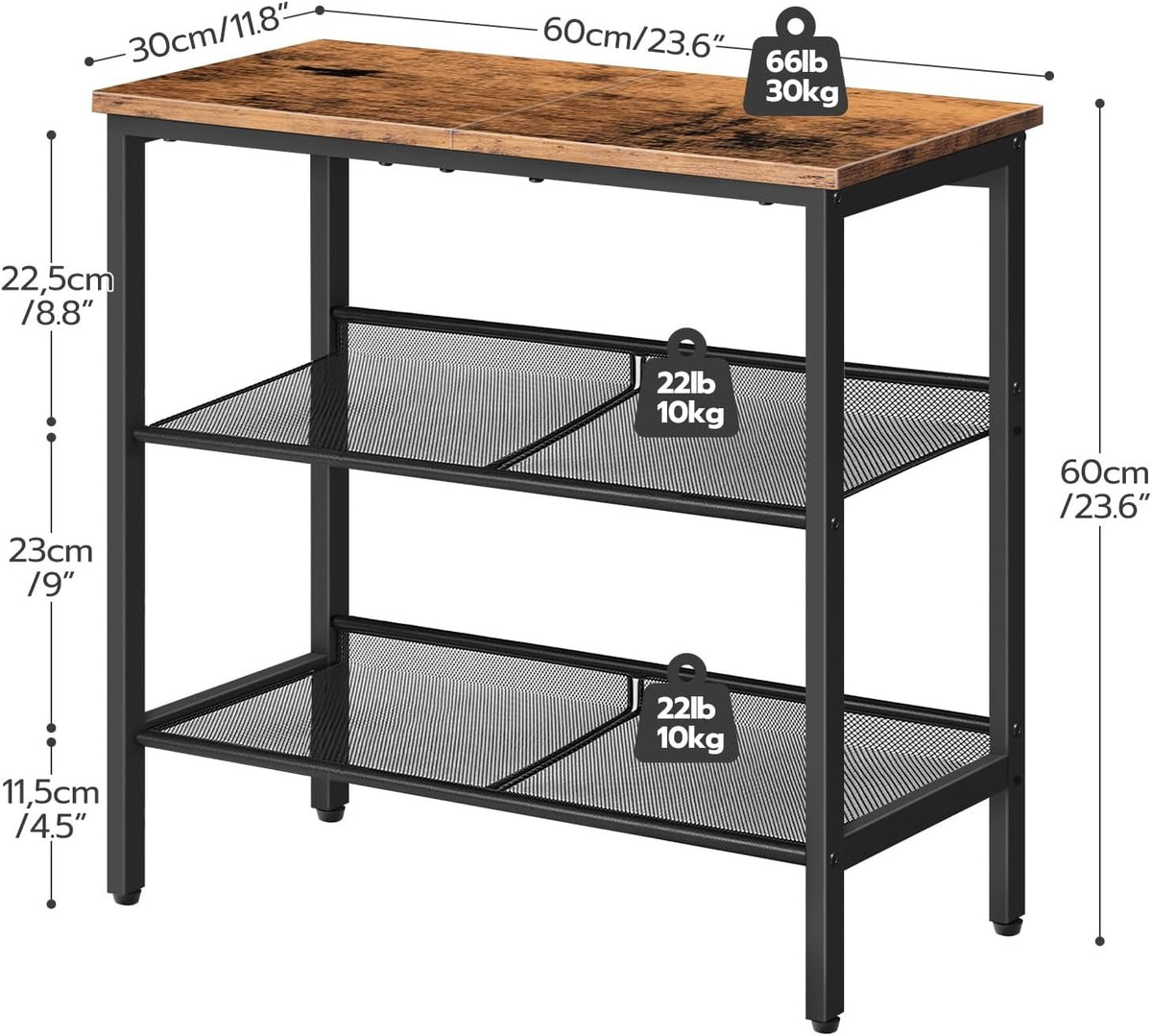 HOOBRO 3-Tier Narrow End Table with Adjustable Shelves