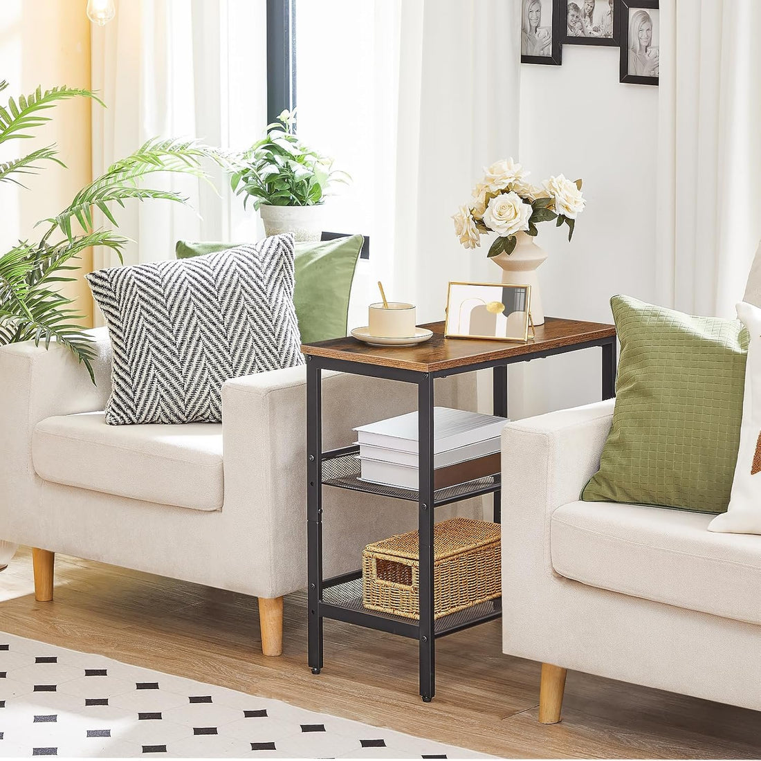HOOBRO 3-Tier Narrow End Table with Adjustable Shelves