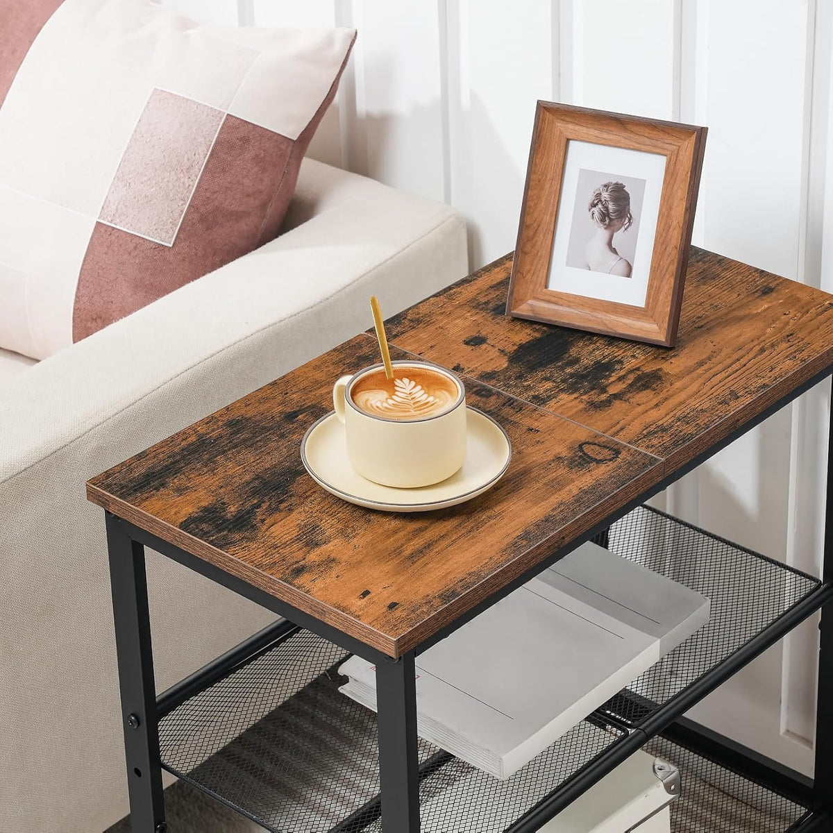 HOOBRO 3-Tier Narrow End Table with Adjustable Shelves