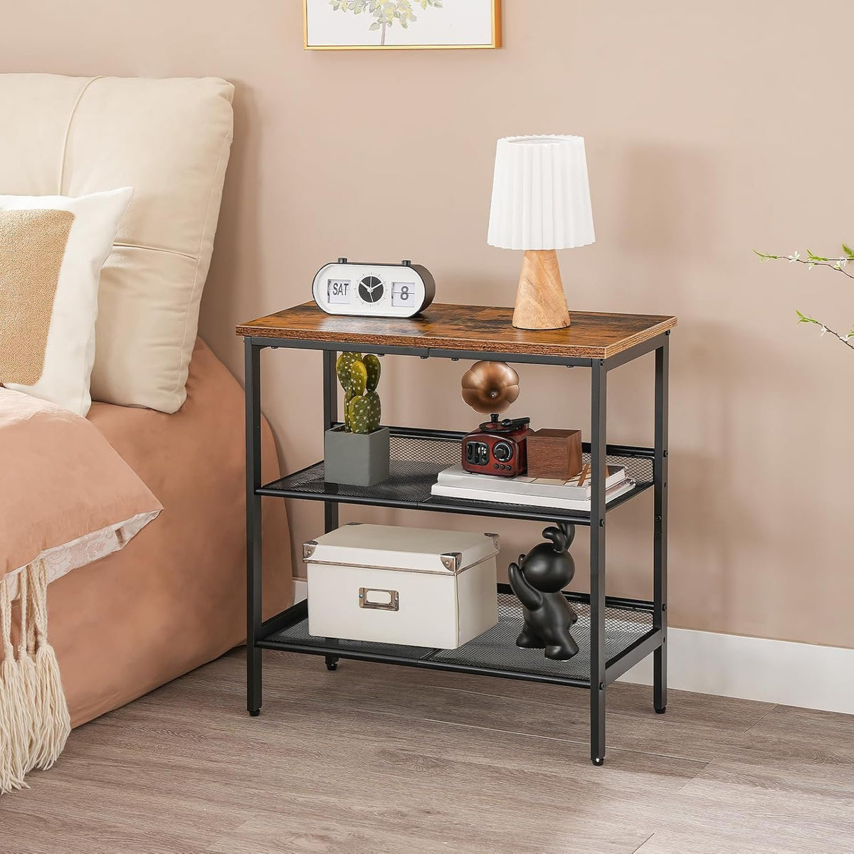 HOOBRO 3-Tier Narrow End Table with Adjustable Shelves