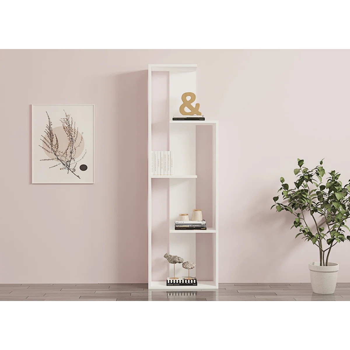 Modern Geometric Wooden Bookcase | White, Walnut, Custom