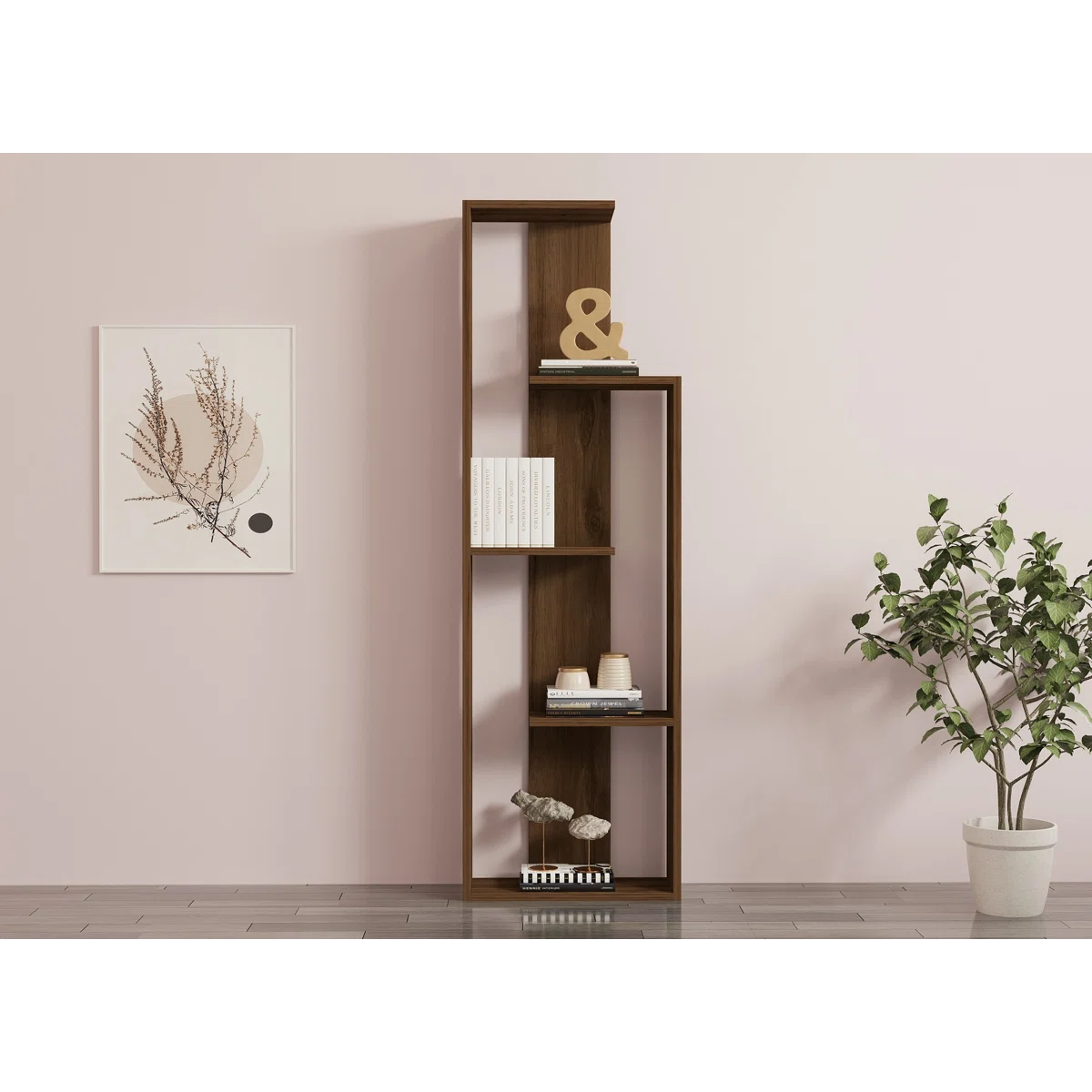 Modern Geometric Wooden Bookcase | White, Walnut, Custom