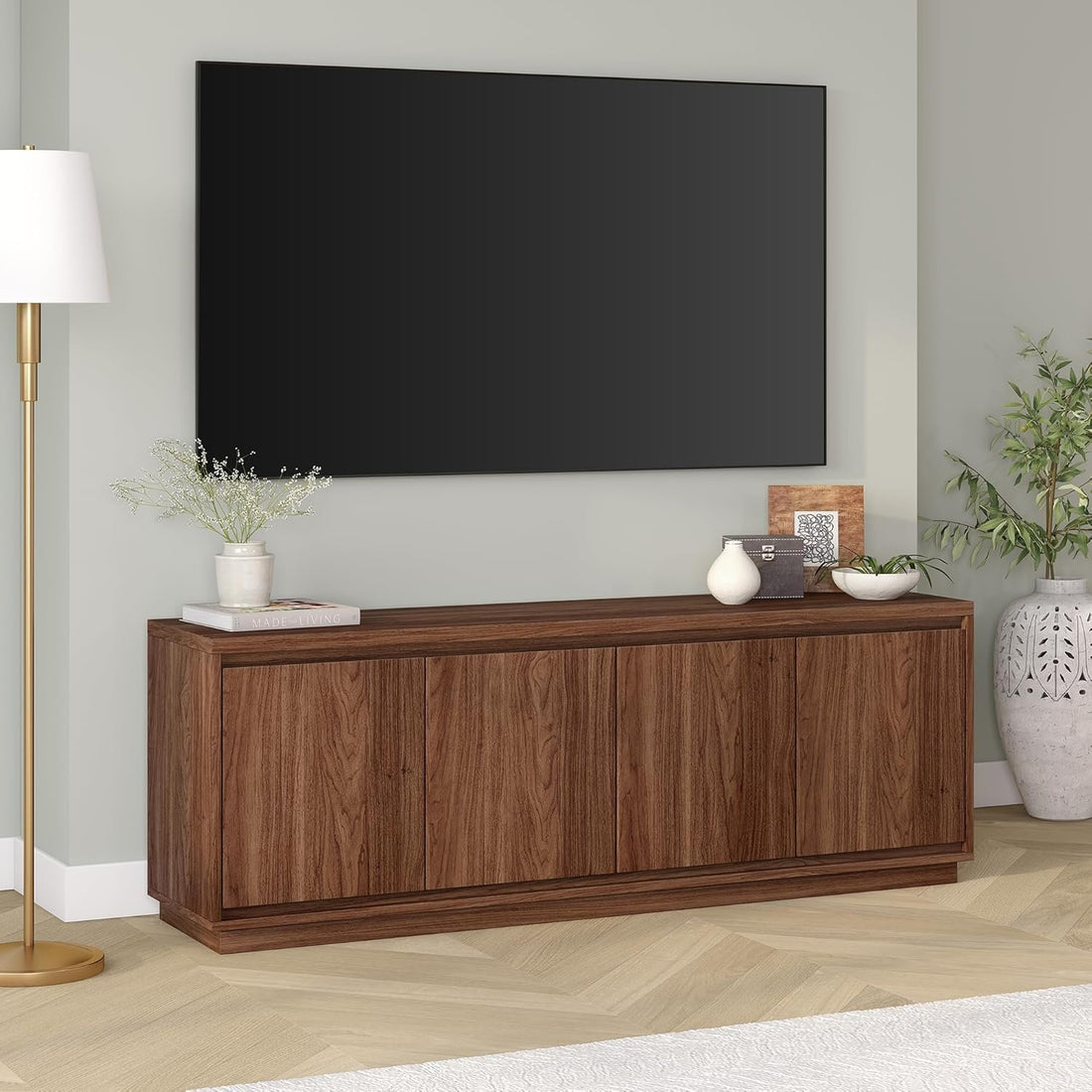 Presque TV Stand – 68" Wide Modern Brown Wooden Console