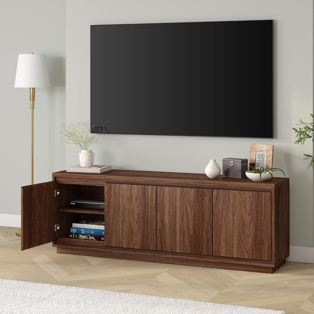 Presque TV Stand – 68" Wide Modern Brown Wooden Console