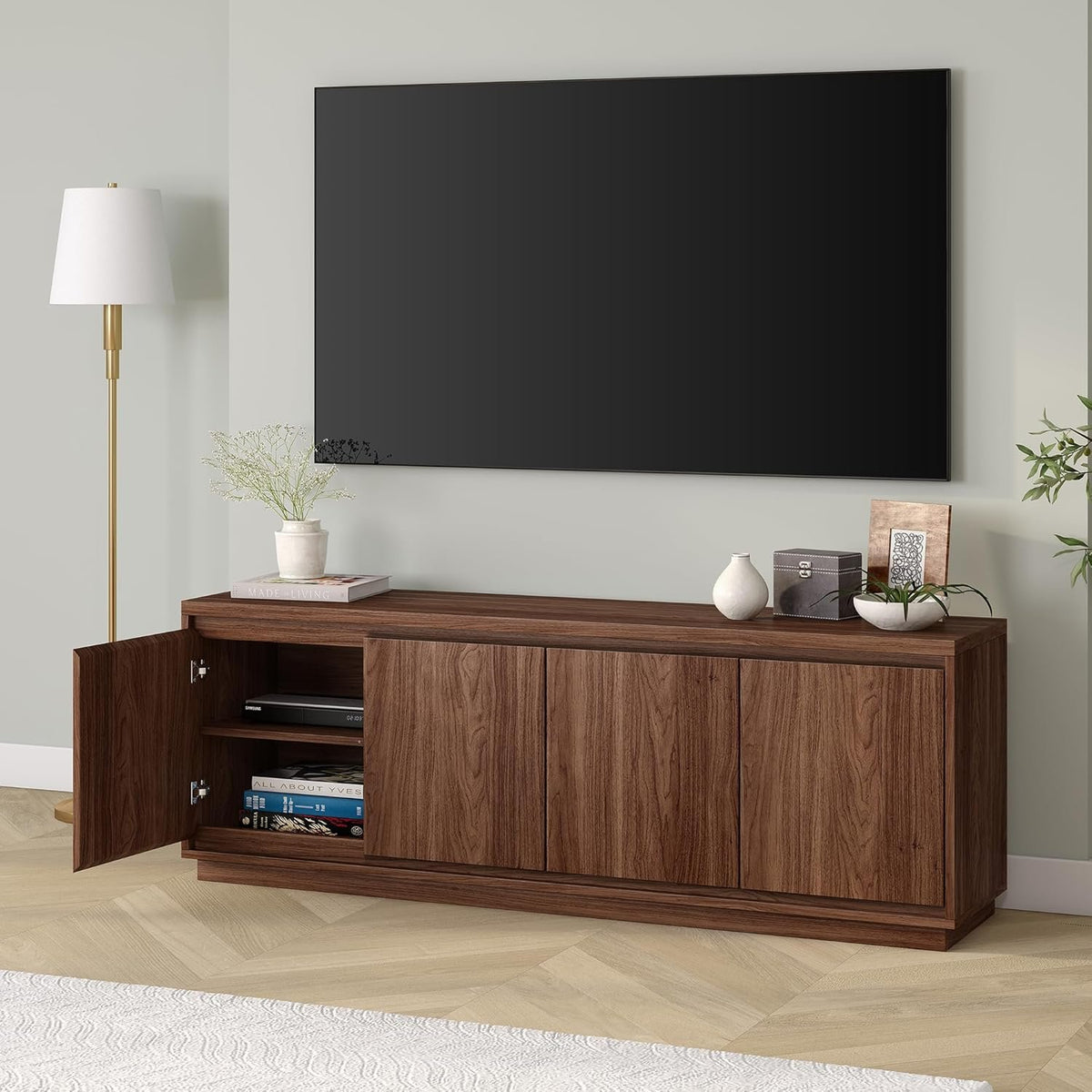 Presque TV Stand – 68" Wide Modern Brown Wooden Console
