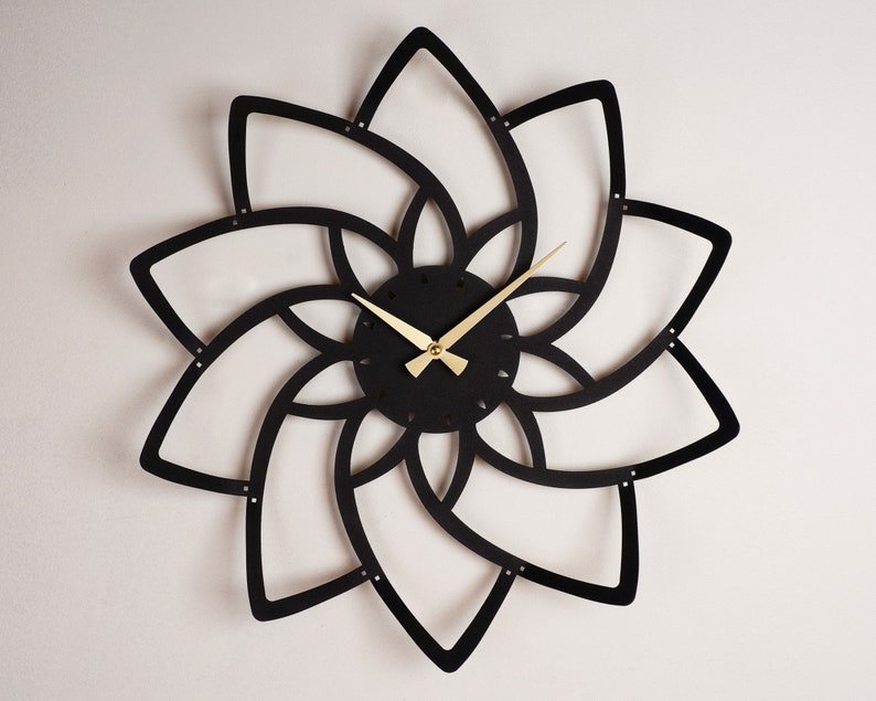 Metal Wall Clock, Yoga Clock, Modern Flower shaped wall clock