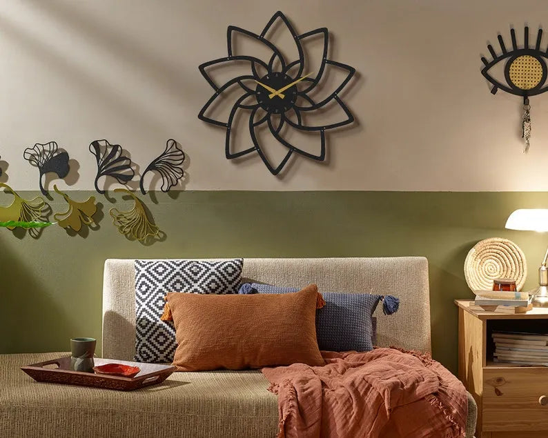 Metal Wall Clock, Yoga Clock, Modern Flower shaped wall clock